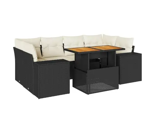 Sofos Komplektas Su Pagalvėlėmis, 7 Dalių, Juodas, Poliratanas