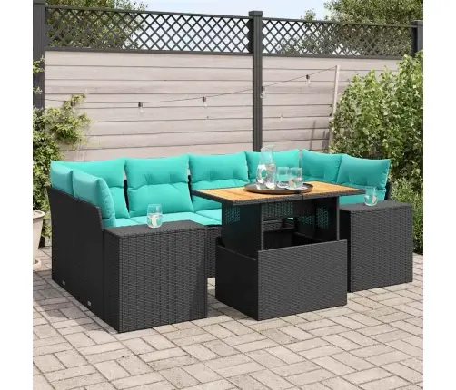 7-Daļīgs Dārza Dīvāna Komplekts Ar Matračiem, Melna Pe Vidaxl