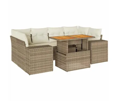 Sofos Komplektas Su Pagalvėlėmis, 7 Dalių, Smėlio, Poliratanas