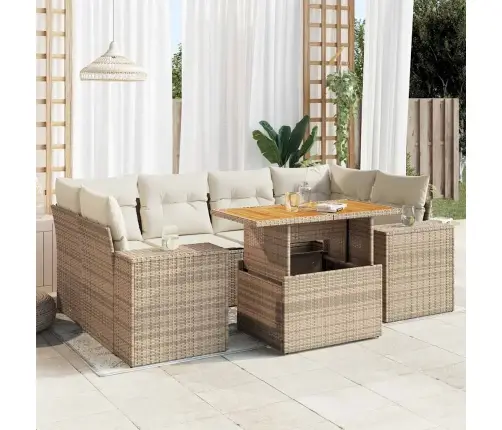 Sofos Komplektas Su Pagalvėlėmis, 7 Dalių, Smėlio, Poliratanas