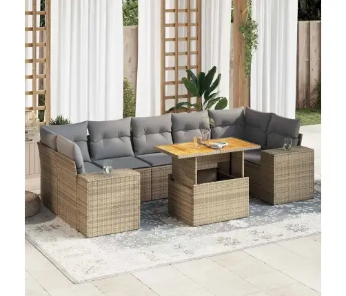 8-Daļīgs Dārza Dīvāna Komplekts, Matrači, Bēša Pe Rotangpalma Vidaxl