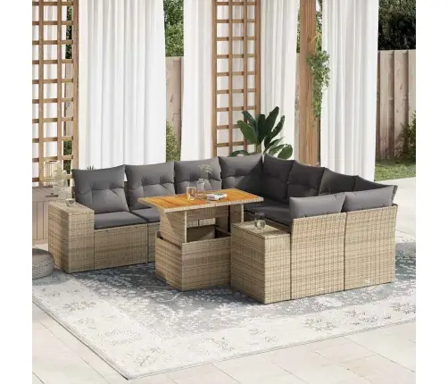 9-Daļīgs Dārza Dīvānu Komplekts, Matrači, Bēša Pe Rotangpalma Vidaxl