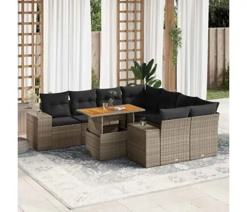 9-Daļīgs Dārza Dīvāna Komplekts Ar Matračiem, Pelēks Pe Pinums Vidaxl