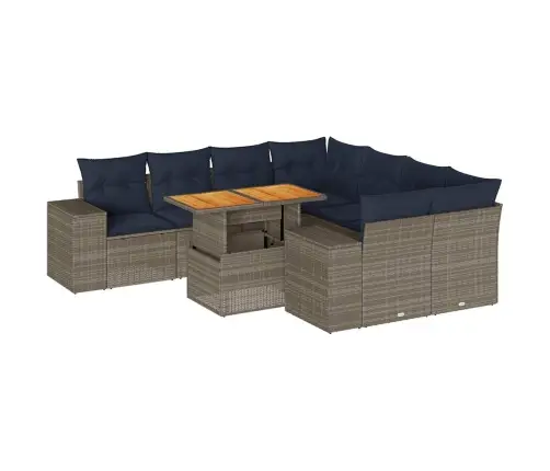 9-Daļīgs Dārza Dīvāna Komplekts Ar Matračiem, Pelēks Pe Pinums Vidaxl