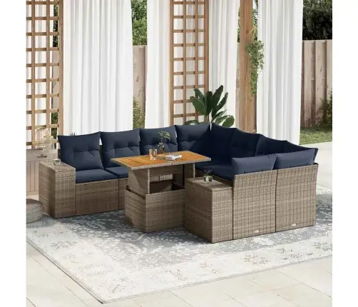 9-Daļīgs Dārza Dīvāna Komplekts Ar Matračiem, Pelēks Pe Pinums Vidaxl