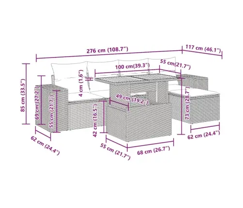 6-Osaline Aiadiivani Komplekt Patjadega, Must, Polürotang