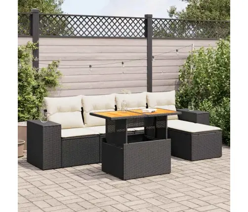 6-Daļīgs Dārza Dīvāna Komplekts, Matrači, Melna Pe Rotanpalma Vidaxl