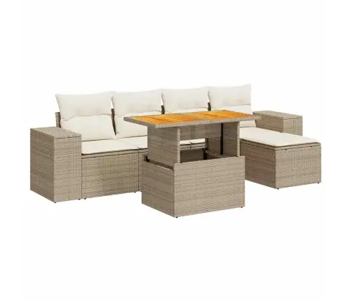 6-Daļīgs Dārza Dīvāna Komplekts, Matrači, Bēša Pe Rotangpalma Vidaxl