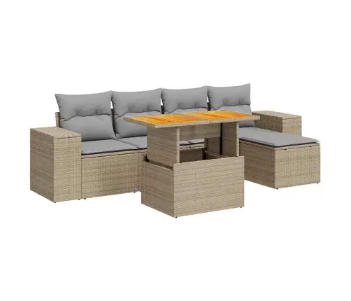 Sofos Komplektas Su Pagalvėlėmis, 6 Dalių, Smėlio, Poliratanas