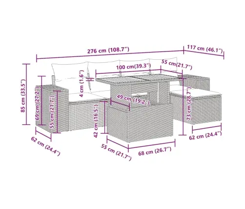 Sofos Komplektas Su Pagalvėlėmis, 6 Dalių, Smėlio, Poliratanas