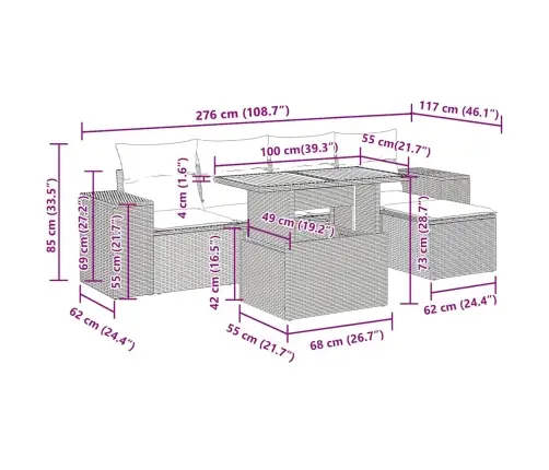 Sofos Komplektas Su Pagalvėlėmis, 6 Dalių, Pilkas, Poliratanas