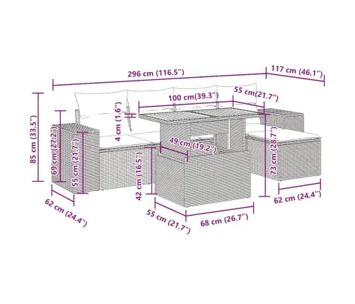 6-Osaline Aiadiivani Komplekt Patjadega, Hall, Polürotang