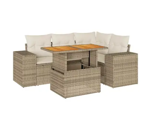 5-Daļīgs Dārza Dīvāna Komplekts, Matrači, Bēša Pe Rotangpalma Vidaxl