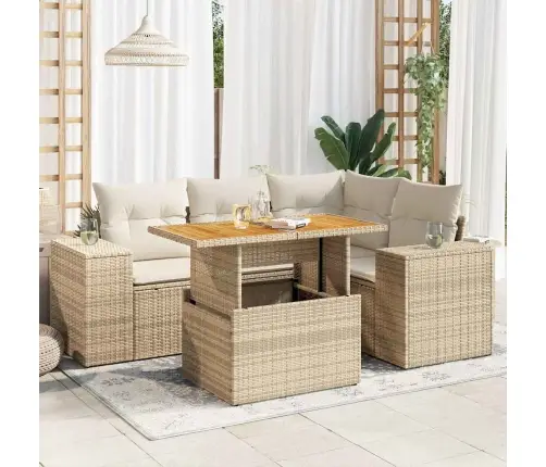 5-Daļīgs Dārza Dīvāna Komplekts, Matrači, Bēša Pe Rotangpalma Vidaxl