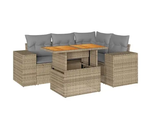 5-Daļīgs Dārza Dīvāna Komplekts, Matrači, Bēša Pe Rotangpalma Vidaxl