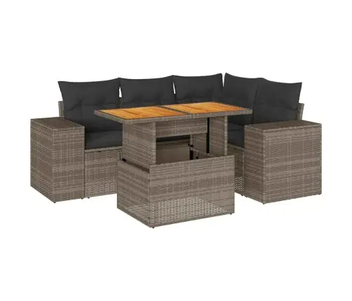 5-Daļīgs Dārza Dīvāna Komplekts Ar Matračiem, Pelēks Pe Pinums Vidaxl