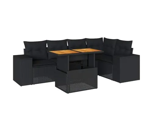 Sofos Komplektas Su Pagalvėlėmis, 6 Dalių, Juodas, Poliratanas