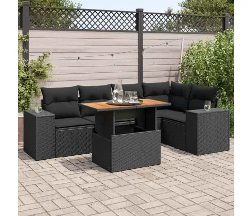 Sofos Komplektas Su Pagalvėlėmis, 6 Dalių, Juodas, Poliratanas