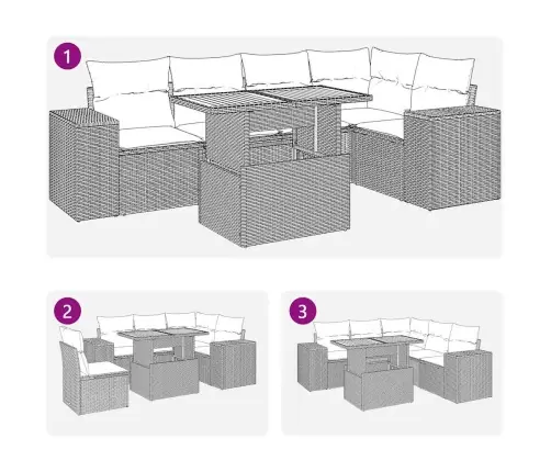 6-Osaline Aiadiivani Komplekt Patjadega, Must, Polürotang