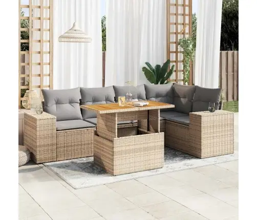 Sofos Komplektas Su Pagalvėlėmis, 6 Dalių, Smėlio, Poliratanas