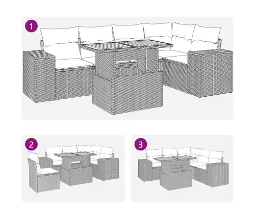 6-Osaline Aiadiivani Komplekt Patjadega, Hall, Polürotang