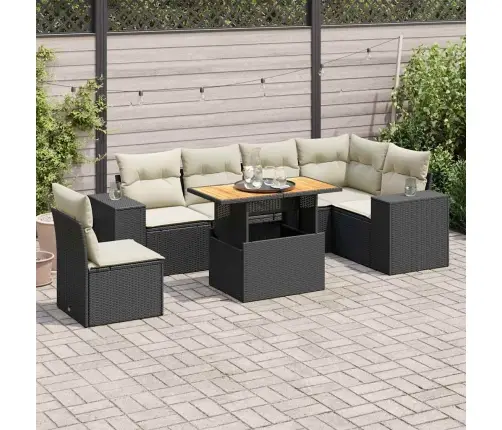 Sofos Komplektas Su Pagalvėlėmis, 7 Dalių, Juodas, Poliratanas