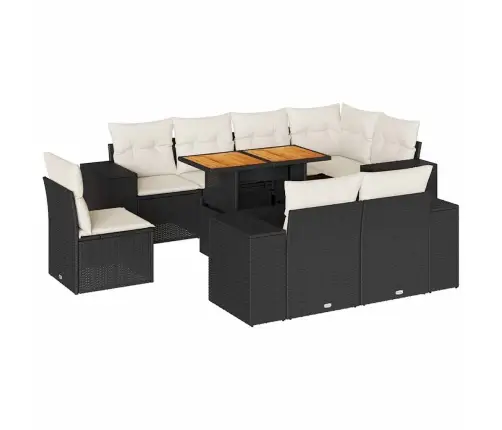 9-Daļīgs Dārza Dīvāna Komplekts, Matrači, Melna Pe Rotangpalma Vidaxl