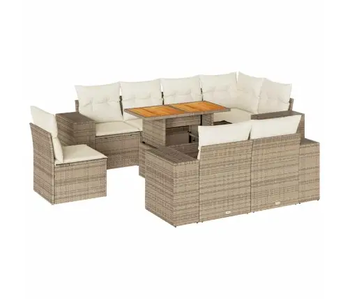 9-Daļīgs Dārza Dīvānu Komplekts, Matrači, Bēša Pe Rotangpalma Vidaxl