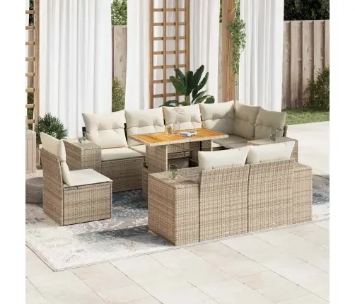 9-Daļīgs Dārza Dīvānu Komplekts, Matrači, Bēša Pe Rotangpalma Vidaxl