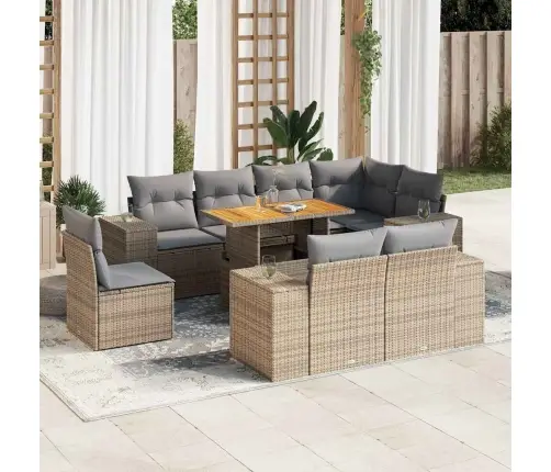 Sodo Komplektas Su Pagalvėlėmis, 9 Dalių, Smėlio, Poliratanas