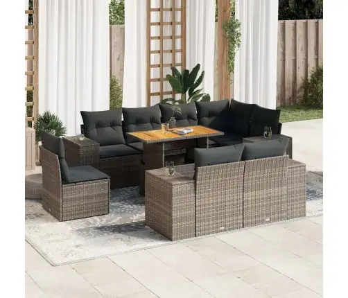 Sofos Komplektas Su Pagalvėlėmis, 9 Dalių, Pilkas, Poliratanas