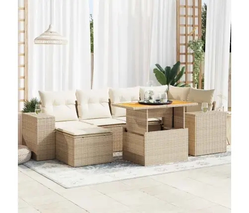 7-Daļīgs Dārza Dīvāna Komplekts, Matrači, Bēša Pe Rotangpalma Vidaxl