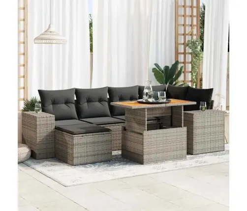 7-Daļīgs Dārza Dīvāna Komplekts, Matrači, Pelēka Pe Rotangpalma Vidaxl