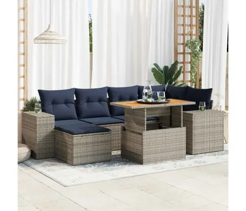 7-Daļīgs Dārza Dīvāna Komplekts, Matrači, Pelēka Pe Rotangpalma Vidaxl 7-Daļīgs Dārza Dīvāna Komplekts, Matrači, Pelēka Pe Rotangpalma Vidaxl