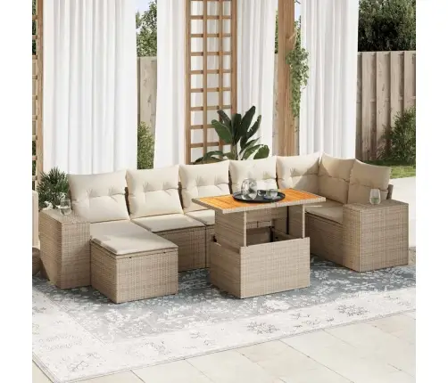 8-Daļīgs Dārza Dīvāna Komplekts, Matrači, Bēša Pe Rotangpalma Vidaxl