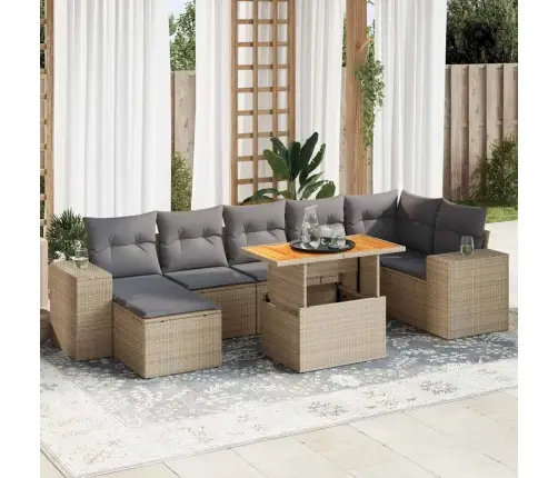 8-Daļīgs Dārza Dīvāna Komplekts, Matrači, Bēša Pe Rotangpalma Vidaxl