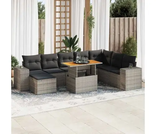 9-Daļīgs Dārza Dīvāna Komplekts Ar Matračiem, Pelēks Pe Pinums Vidaxl