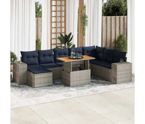 Sofos Komplektas Su Pagalvėlėmis, 9 Dalių, Pilkas, Poliratanas