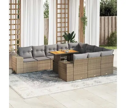 10-Daļīgs Dārza Dīvāna Komplekts, Matrači, Bēša Pe Rotangpalma Vidaxl 10-Daļīgs Dārza Dīvāna Komplekts, Matrači, Bēša Pe Rotangpalma Vidaxl