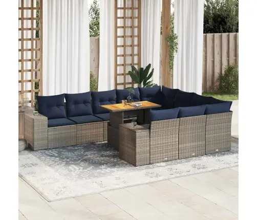 11-Daļīgs Dārza Dīvāna Komplekts Ar Matračiem, Pelēks Pe Pinums Vidaxl