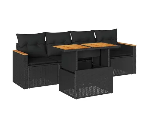 5-Daļīgs Dārza Dīvānu Komplekts, Matrači, Melna Pe Rotangpalma Vidaxl