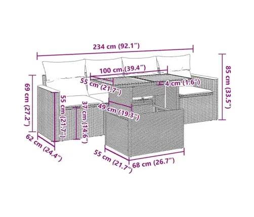5-Daļīgs Dārza Dīvānu Komplekts, Matrači, Melna Pe Rotangpalma Vidaxl