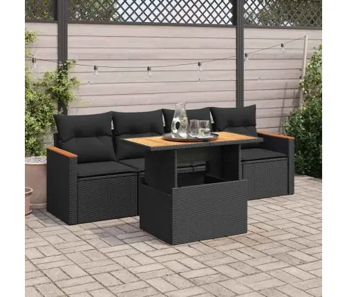 5-Daļīgs Dārza Dīvānu Komplekts, Matrači, Melna Pe Rotangpalma Vidaxl