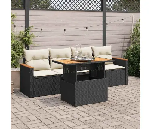 5-Daļīgs Dārza Dīvānu Komplekts, Matrači, Melna Pe Rotangpalma Vidaxl