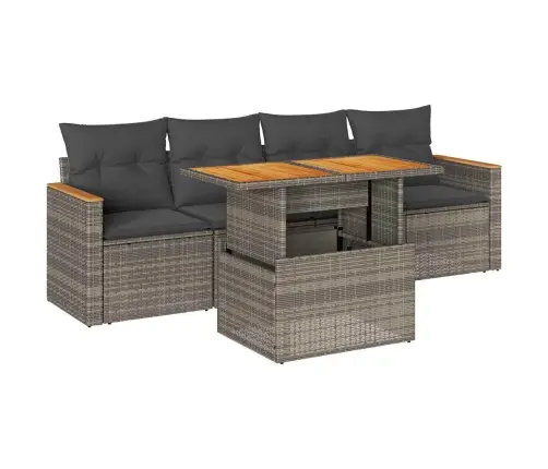 5-Daļīgs Dārza Dīvānu Komplekts, Matrači, Pelēka Pe Rotangpalma Vidaxl