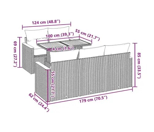 6-Osaline Aiadiivani Komplekt Patjadega, Must, Rotang/Akaatsia