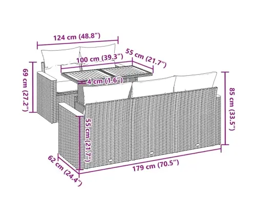 Sodo Komplektas Su Pagalvėlėmis, 6 Dalių, Poliratanas/Akacija