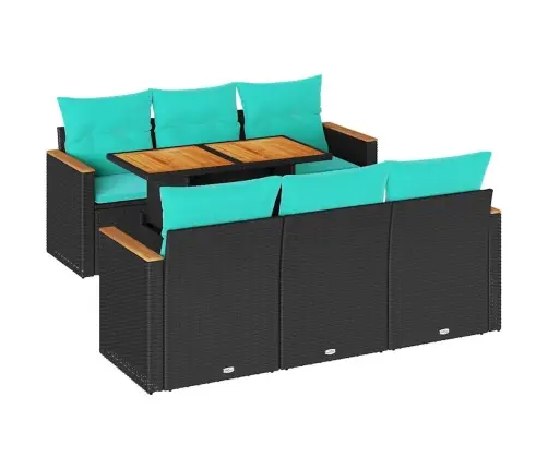 Sofos Komplektas Su Pagalvėlėmis, 7 Dalių, Juodas, Poliratanas