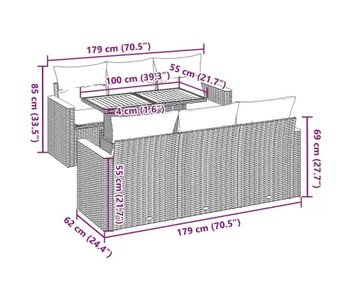 7-Osaline Aiadiivani Komplekt Patjadega, Hall, Rotang/Akaatsia