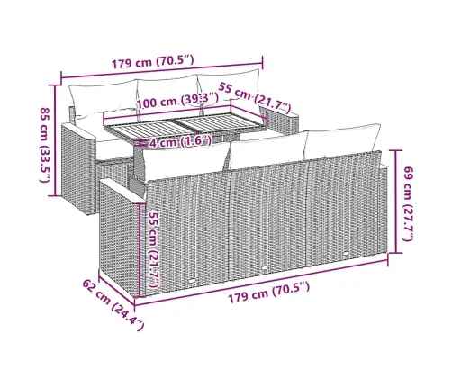 Sofos Komplektas Su Pagalvėlėmis, 7 Dalių, Pilkas, Poliratanas